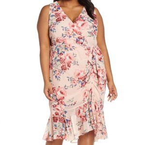 NWT ELIZA J Floral Sleeveless Ruched Chiffon Dress
